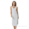 Bamboo Nightgowns Women Sleeveless Striped Night Dress
